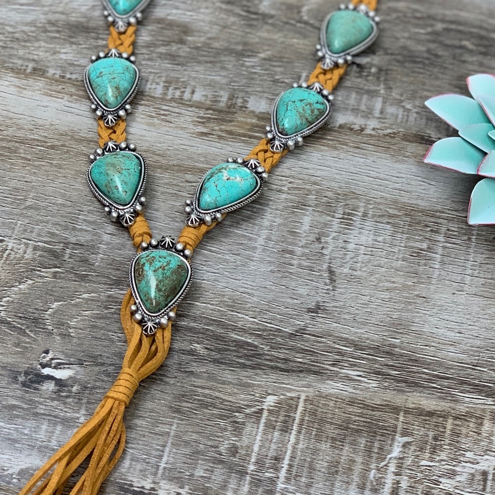 Tried & True Turquoise Suede Tassel Necklace - Picture 2 of 8